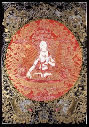 White Tara Thangka Painting | Original Hand-Painted Female Bodhisattva Art
